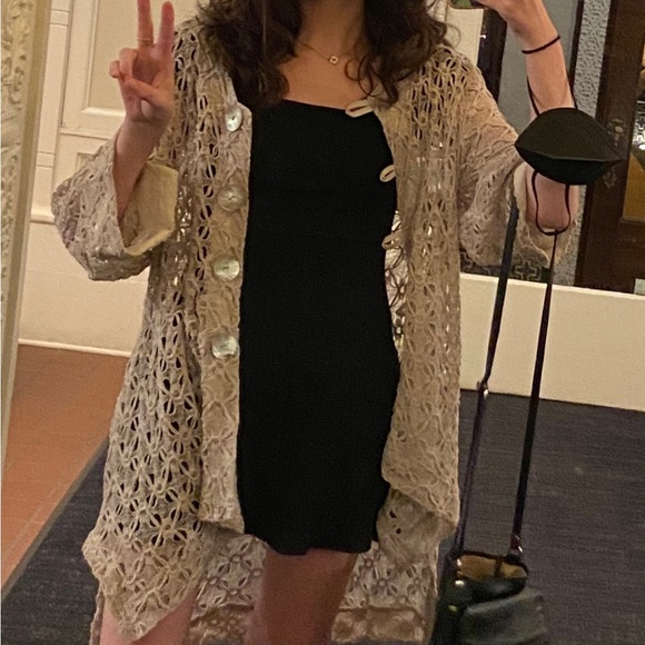 Taupe Crochet Cardigan - Picture 3 of 6